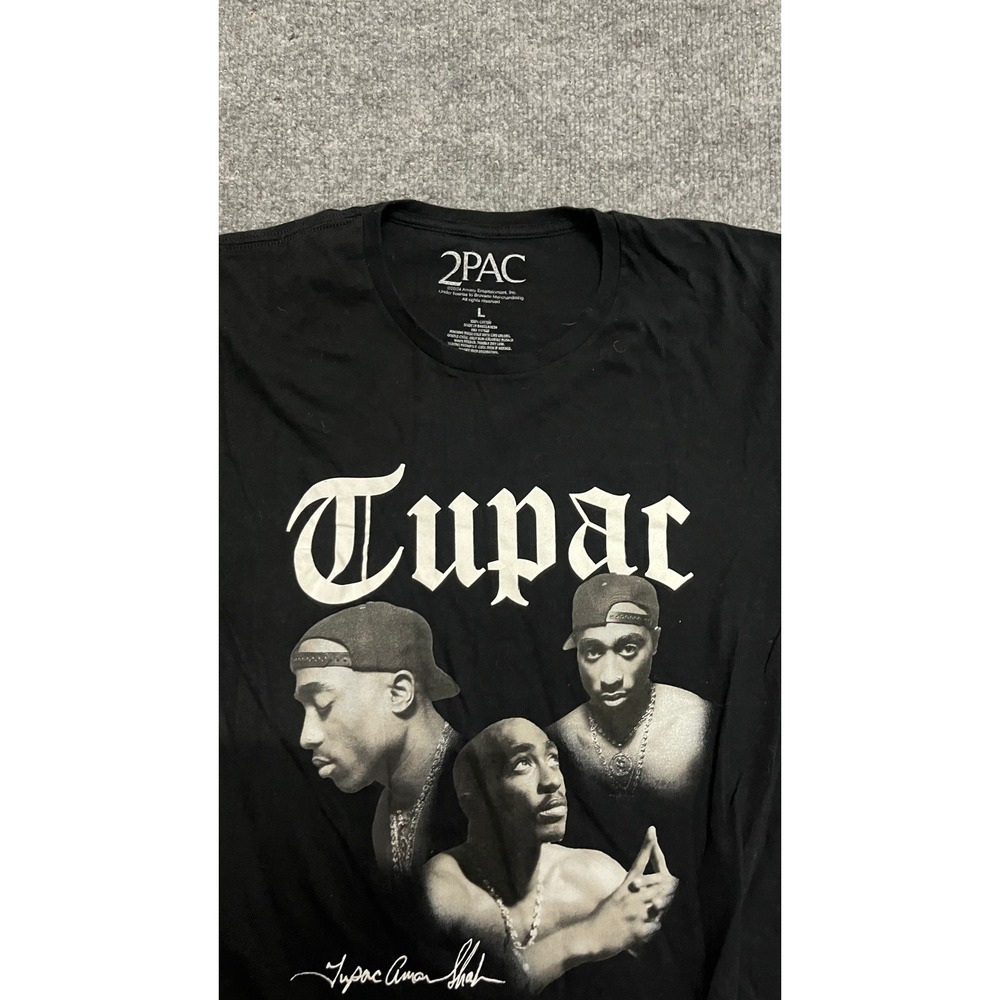 2Pac T-Shirt Mens Size L Black Graphic Short Sleeve Hip Hop Rap Tee Cotton